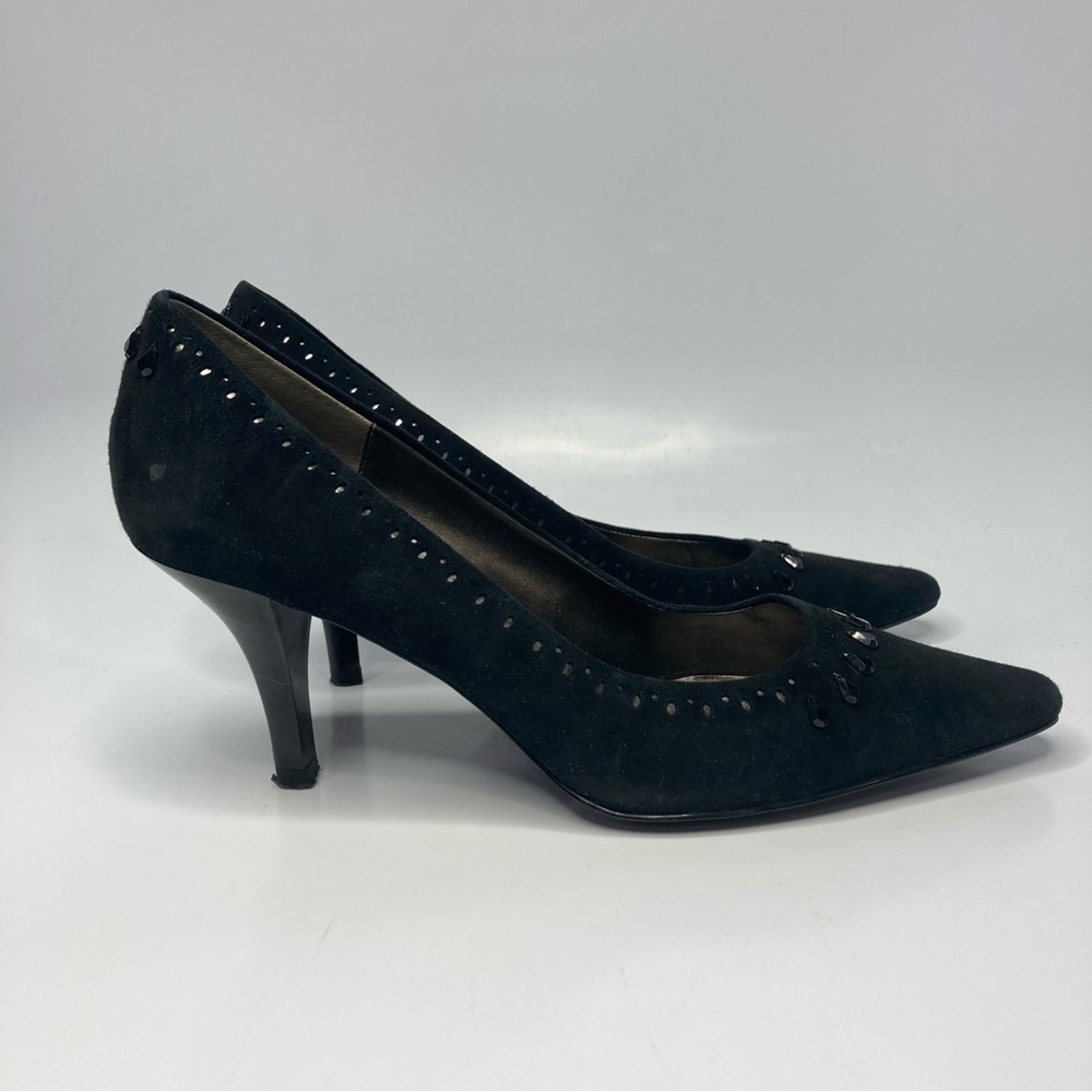 Victor Alfaro Adain black suede heels pointed toe size 8.5‎